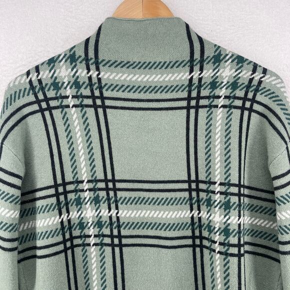 TAHARI Sweater M Plaid Mock Neck Pullover Viscose Blend Green - Picture 8 of 13
